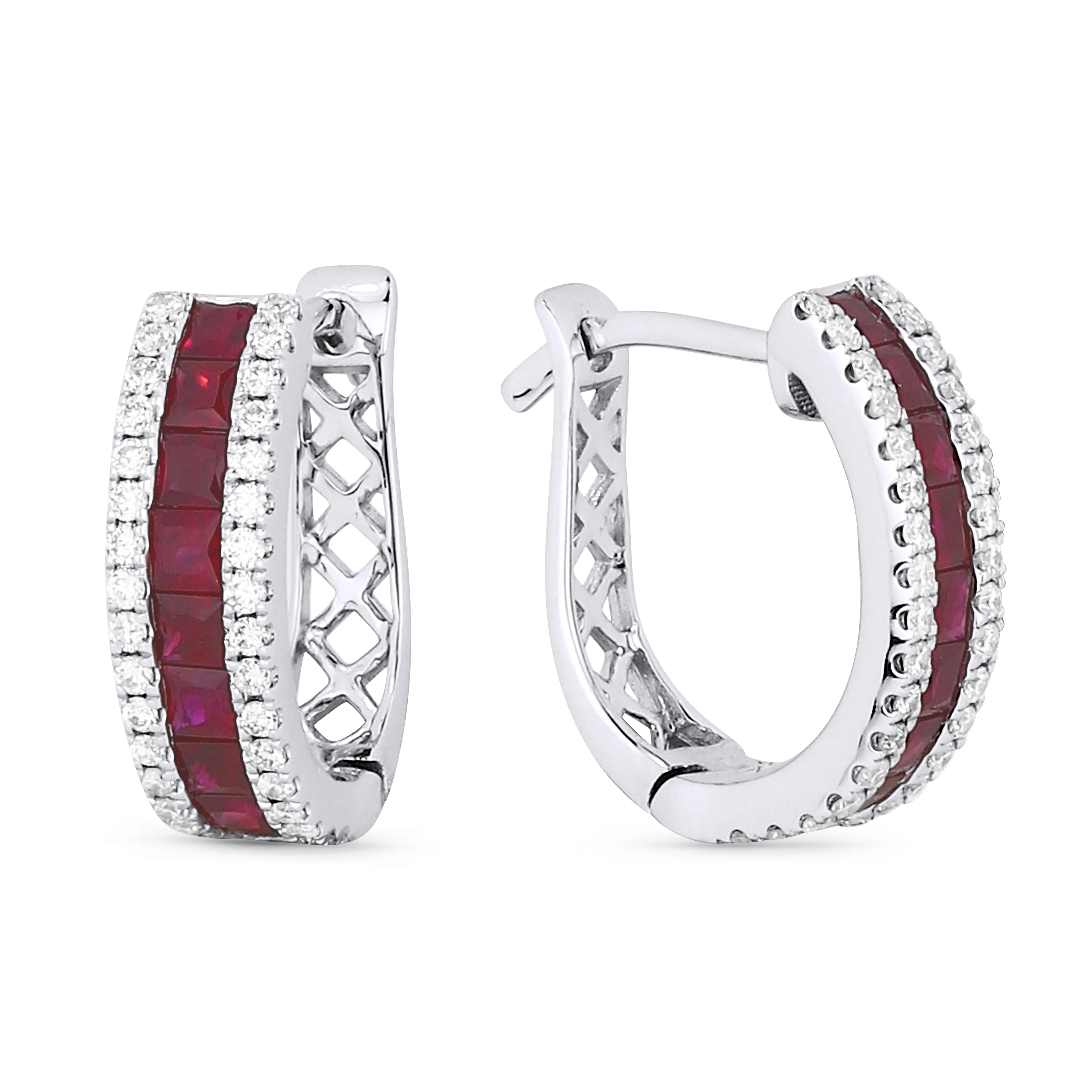 0.98Ct Ruby Hoops Earrings In 14K White Gold
