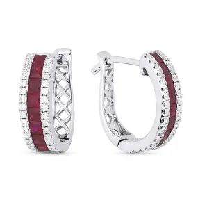 0.98Ct Ruby Hoops Earrings In 14K White Gold