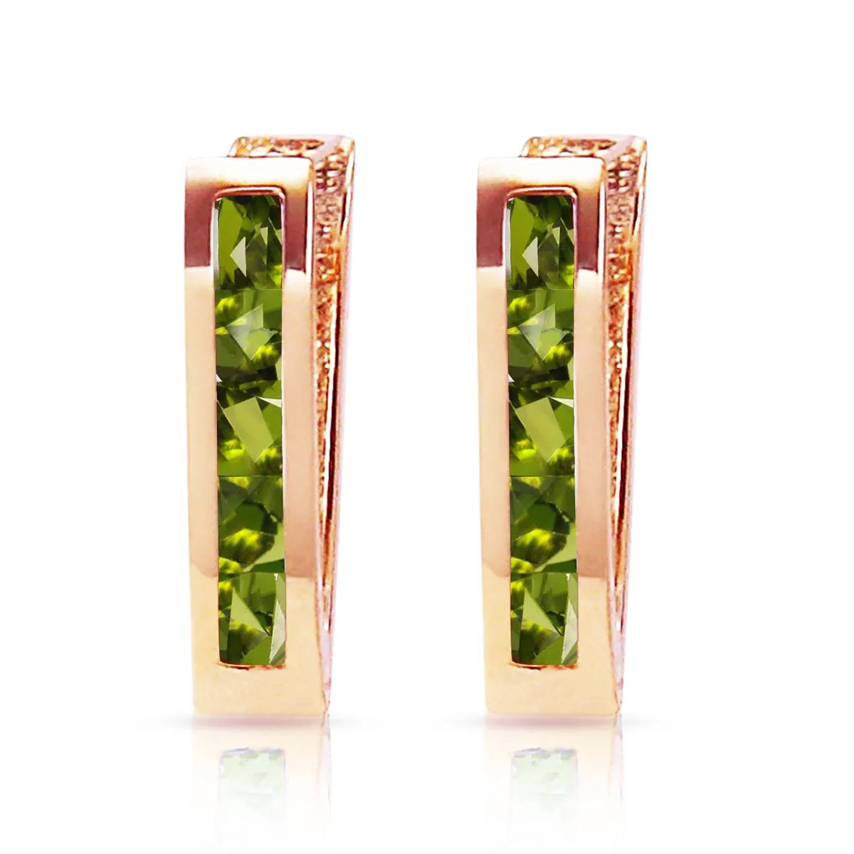 1 Carat 14K Solid Rose Gold Oval Huggie Earrings Peridot