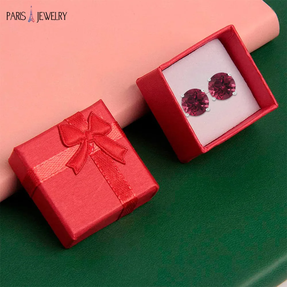10k White Gold Plated 4 Ct Round Created Ruby CZ Stud Earrings