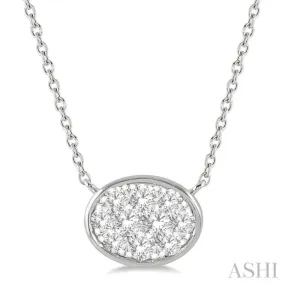 1/3 Ctw Oval Shape Pendant Lovebright Diamond Necklace in 14K White Gold