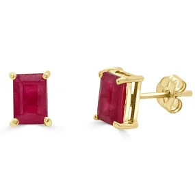 14k Gold & Ruby Emerald-Cut Stud Earrings - 0.78ct