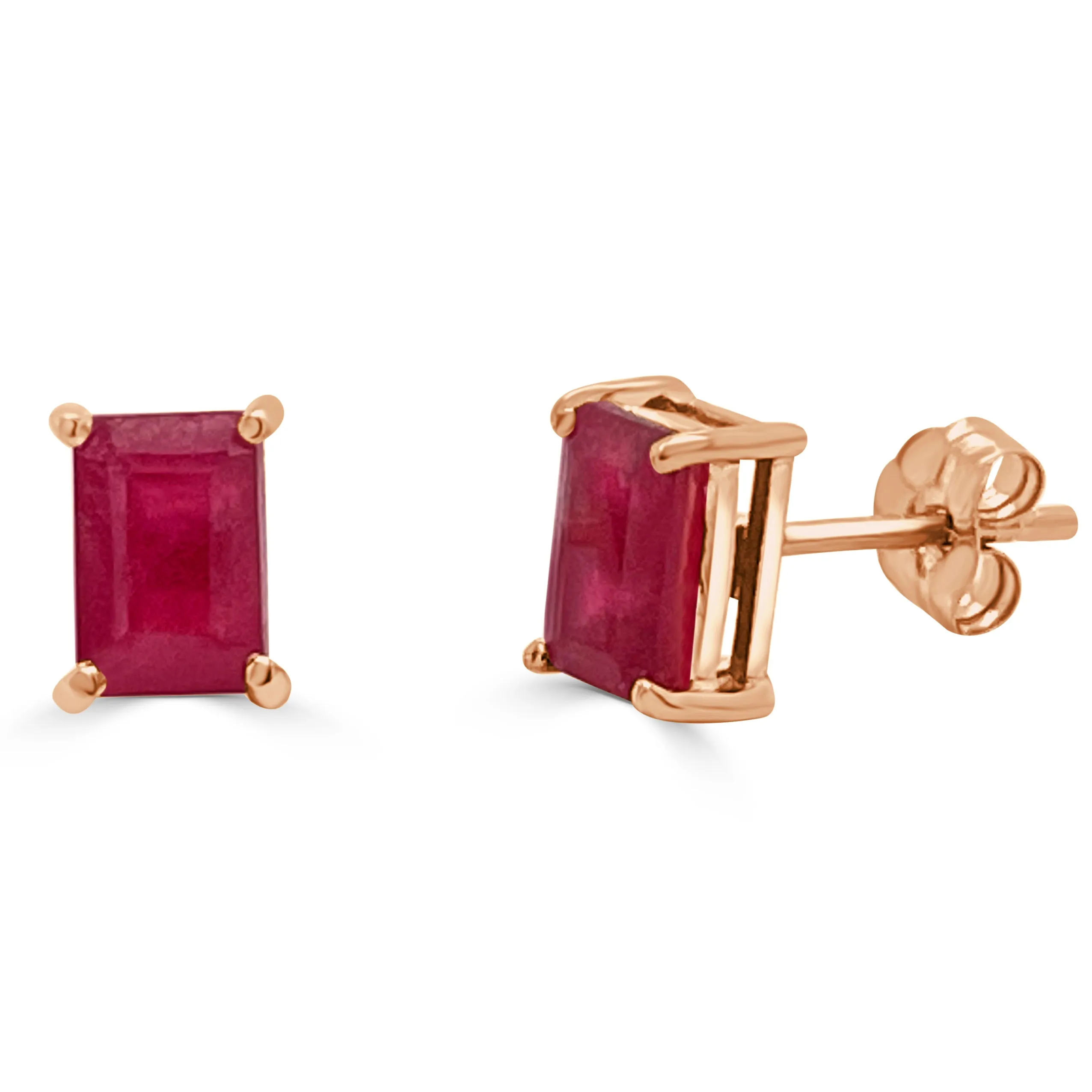 14k Gold & Ruby Emerald-Cut Stud Earrings - 0.78ct