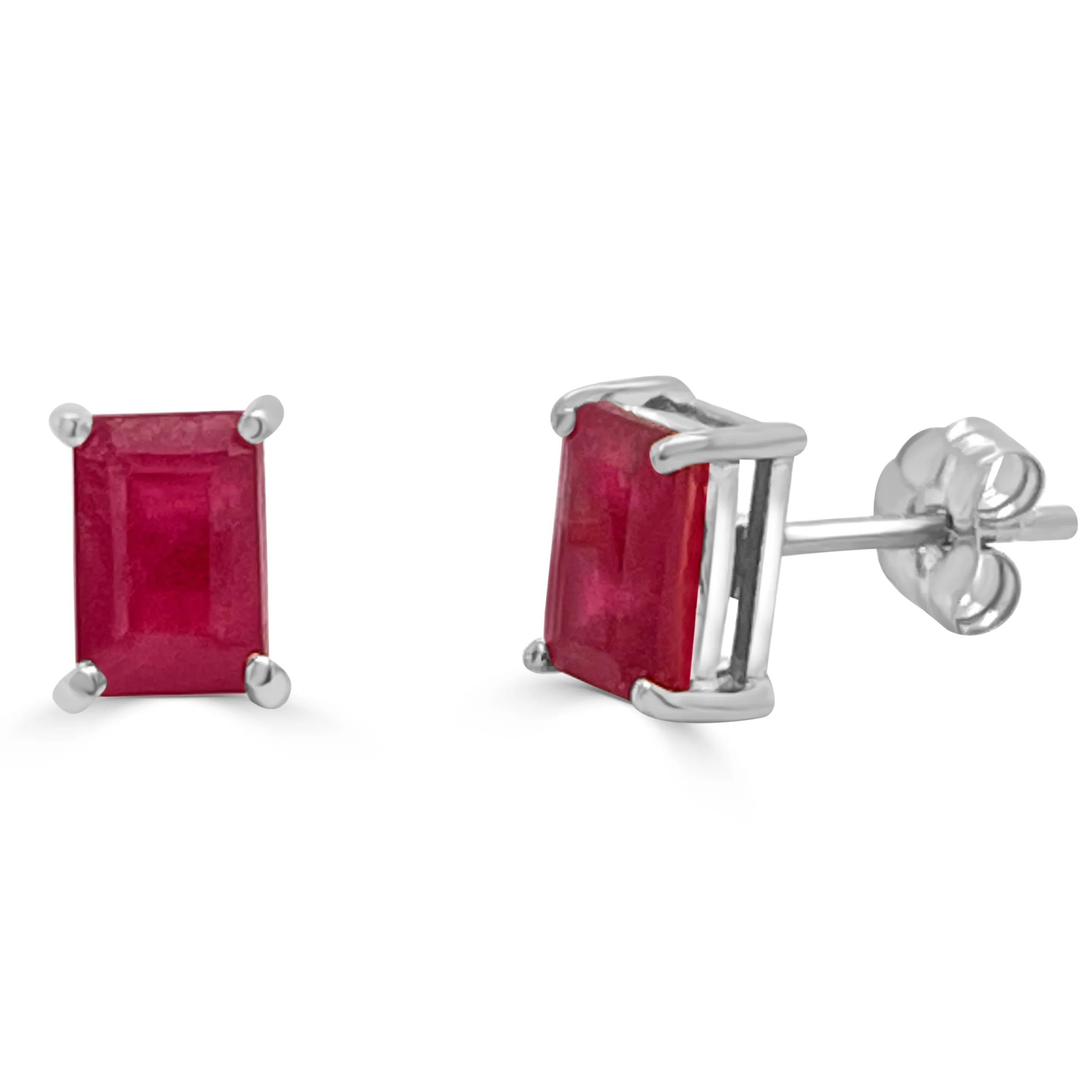 14k Gold & Ruby Emerald-Cut Stud Earrings - 0.78ct