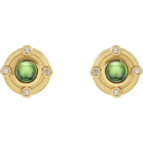 14K Gold Art Deco Peridot and 0.03 CTW Natural Diamond Earrings