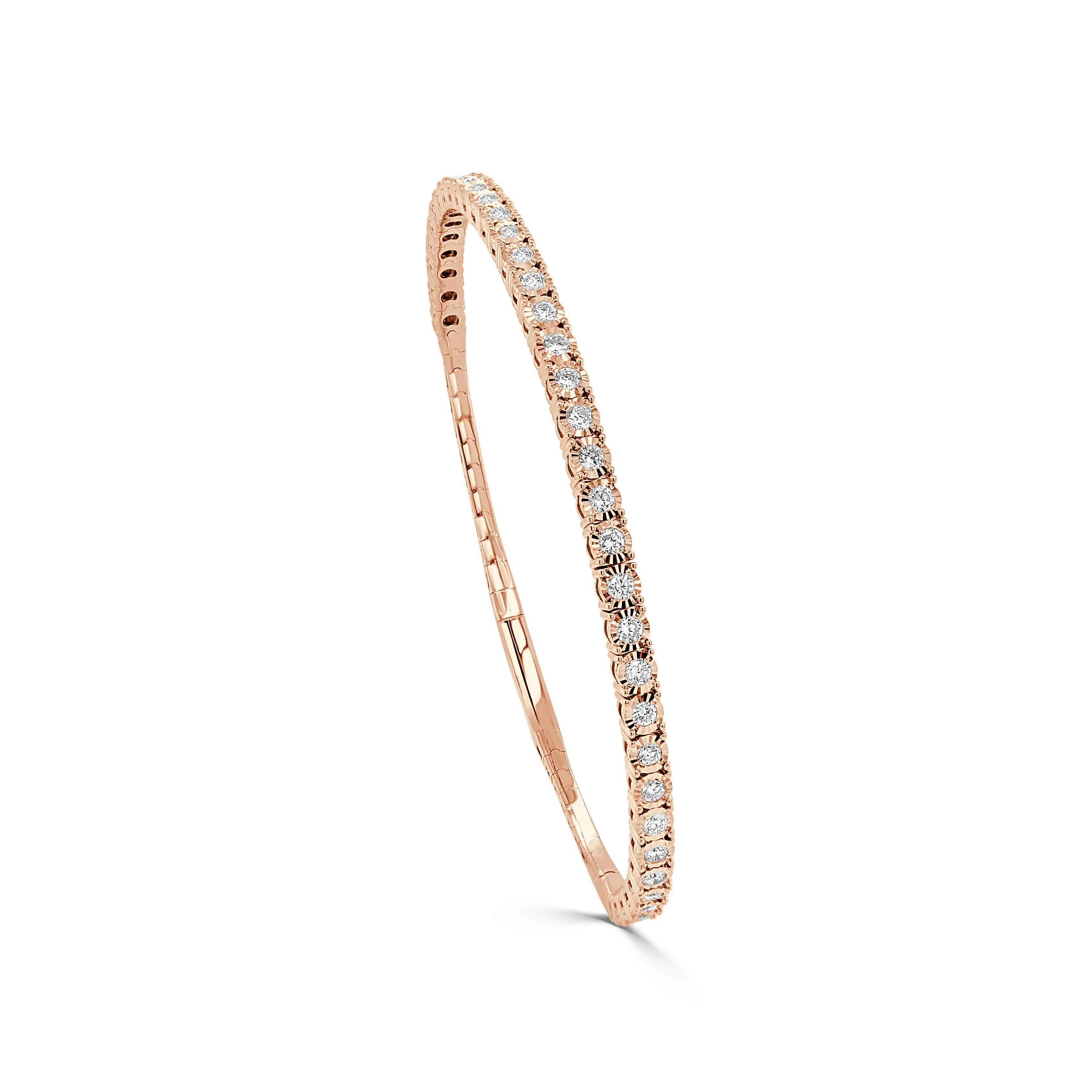 14K Gold Flexible Diamond Bangle - 0.95ct