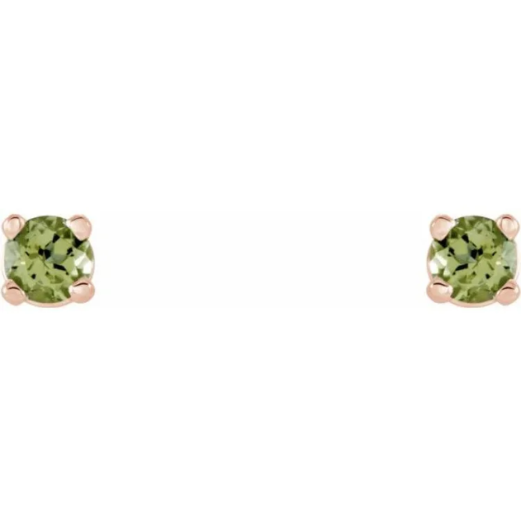 14K Rose 2.5 mm Natural Peridot Stud Earrings with Friction Post