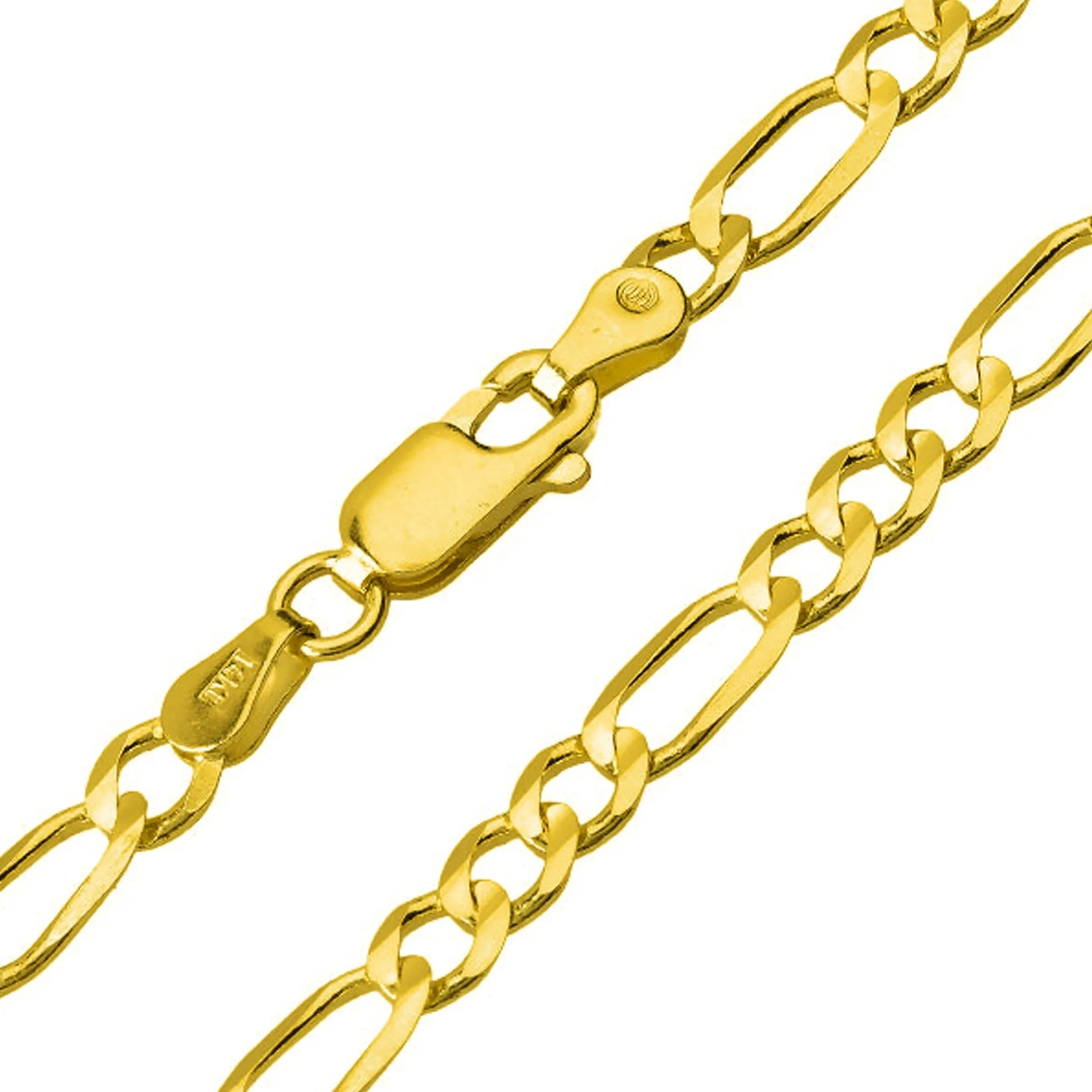 14k Two-Tone Gold 5.5mm Thick INRI Tubular Crucifix Cross Pendant with Figaro Chain Necklace