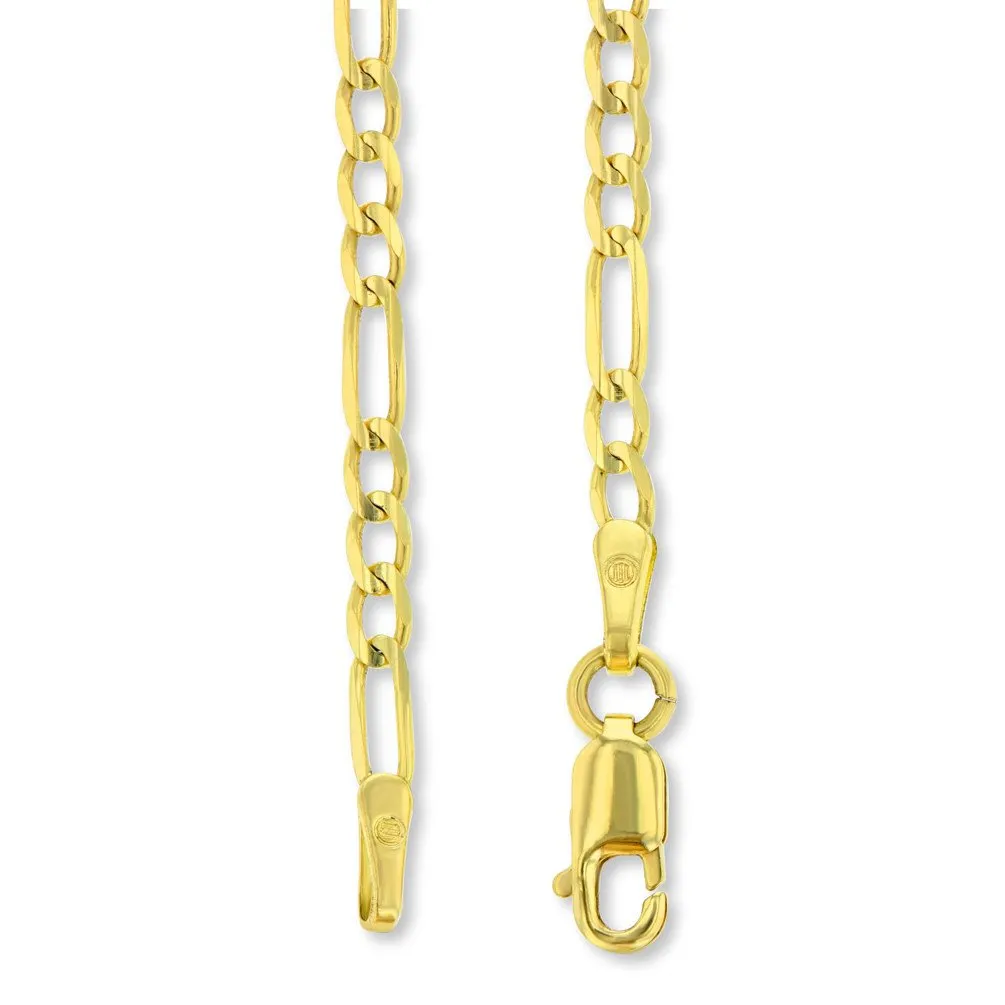 14k Two Tone Gold Small Latin Cross Crucifix Pendant Figaro Necklace