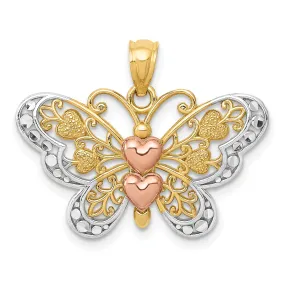 14k Two-tone Gold with White Rhodium Casted Open Back Solid Polished Finish Butterfly Pendant Charm