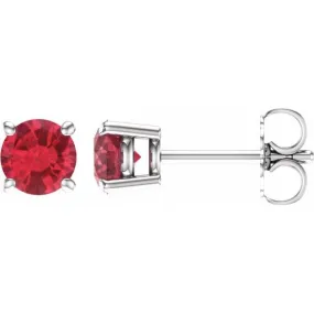 14K White 5 mm Lab-Grown Ruby Stud Earrings with Friction Post