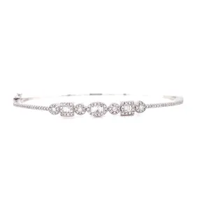 14K White Gold Round   Baguette Diamond Multi Shape Bangle