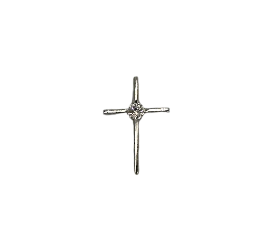 14k White Gold Solitaire Diamond Cross Pendant