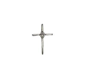 14k White Gold Solitaire Diamond Cross Pendant