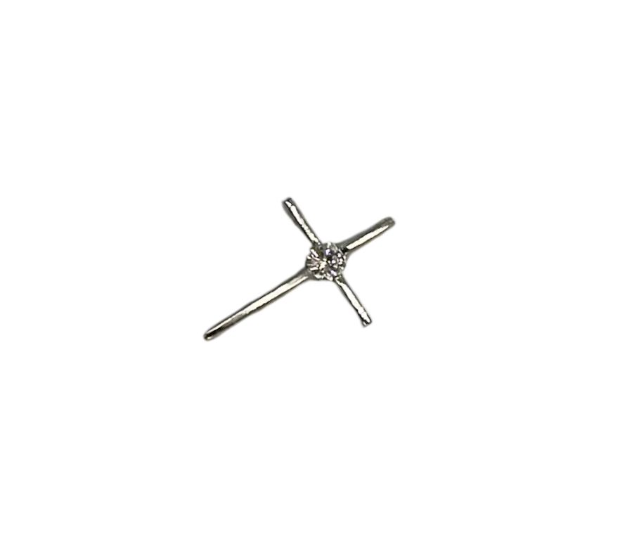 14k White Gold Solitaire Diamond Cross Pendant