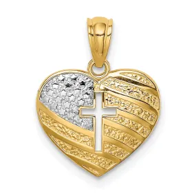 14K White Rhodium USA Flag With Cross Heart Pendant