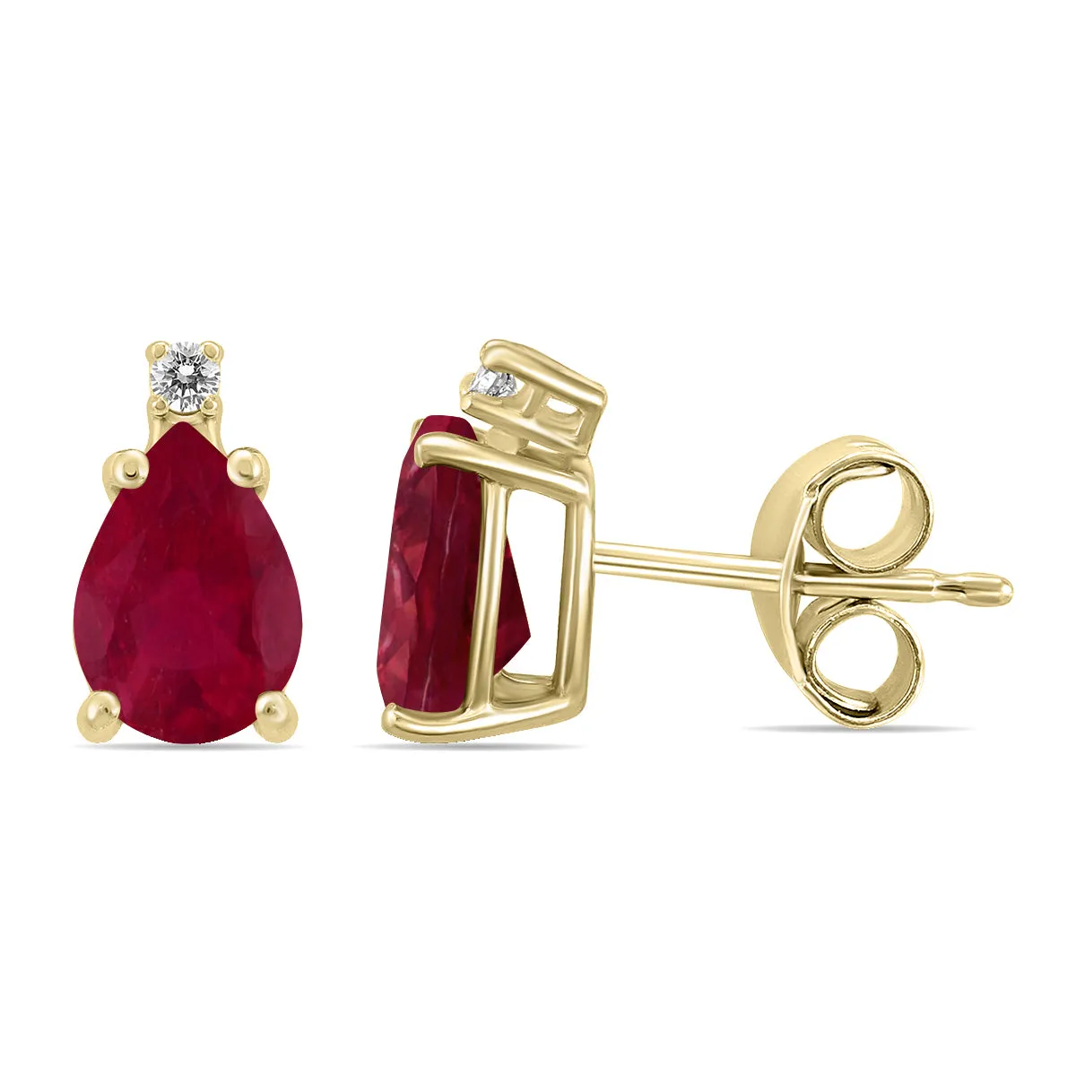 14K Yellow Gold 6X4Mm Pear Ruby And Diamond Earrings