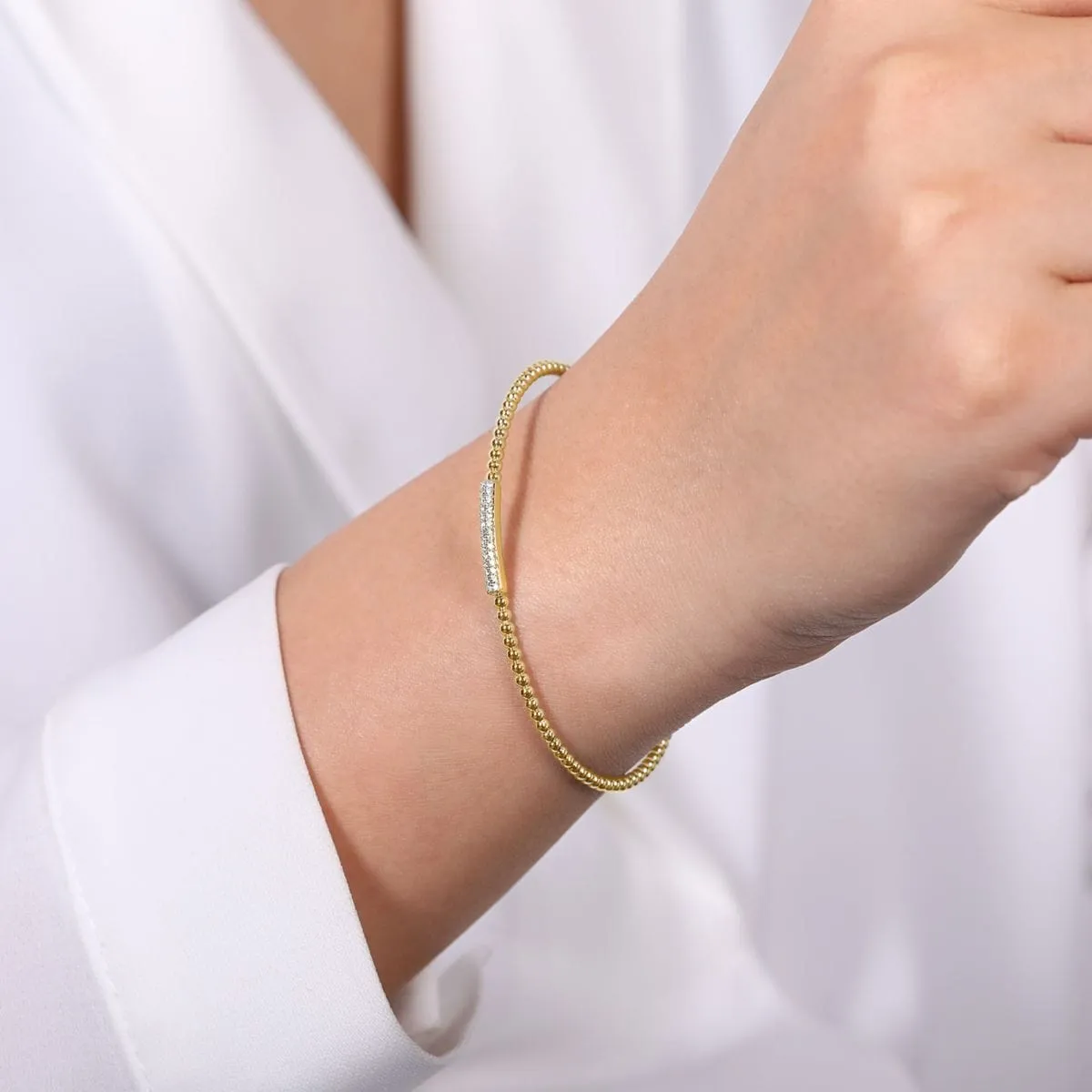 14K Yellow Gold Bujukan Cuff Bracelet with Diamonds - BG4119-62Y45JJ