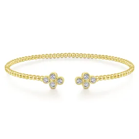 14K Yellow Gold Bujukan Split Cuff Bracelet with Quatrefoil Diamond Endcaps - BG4124-62Y45JJ