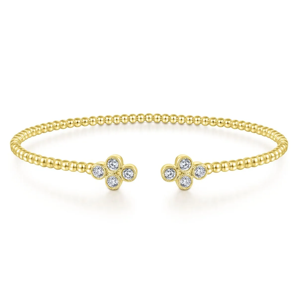 14K Yellow Gold Bujukan Split Cuff Bracelet with Quatrefoil Diamond Endcaps - BG4124-62Y45JJ