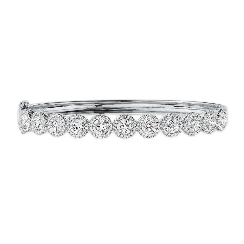 14K Yellow Gold Diamond Halo Hinged Bangle (Large)