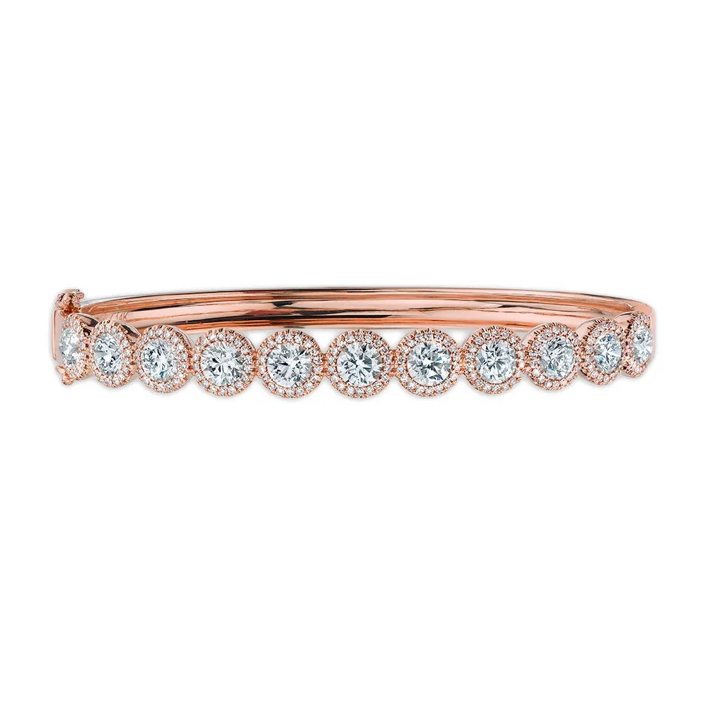 14K Yellow Gold Diamond Halo Hinged Bangle (Large)