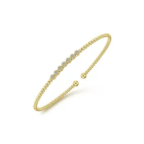 14K Yellow Gold Diamond Top Beaded Open Bangle