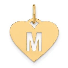 14k Yellow Gold Heart Cut-Out Letter M Initial Pendant