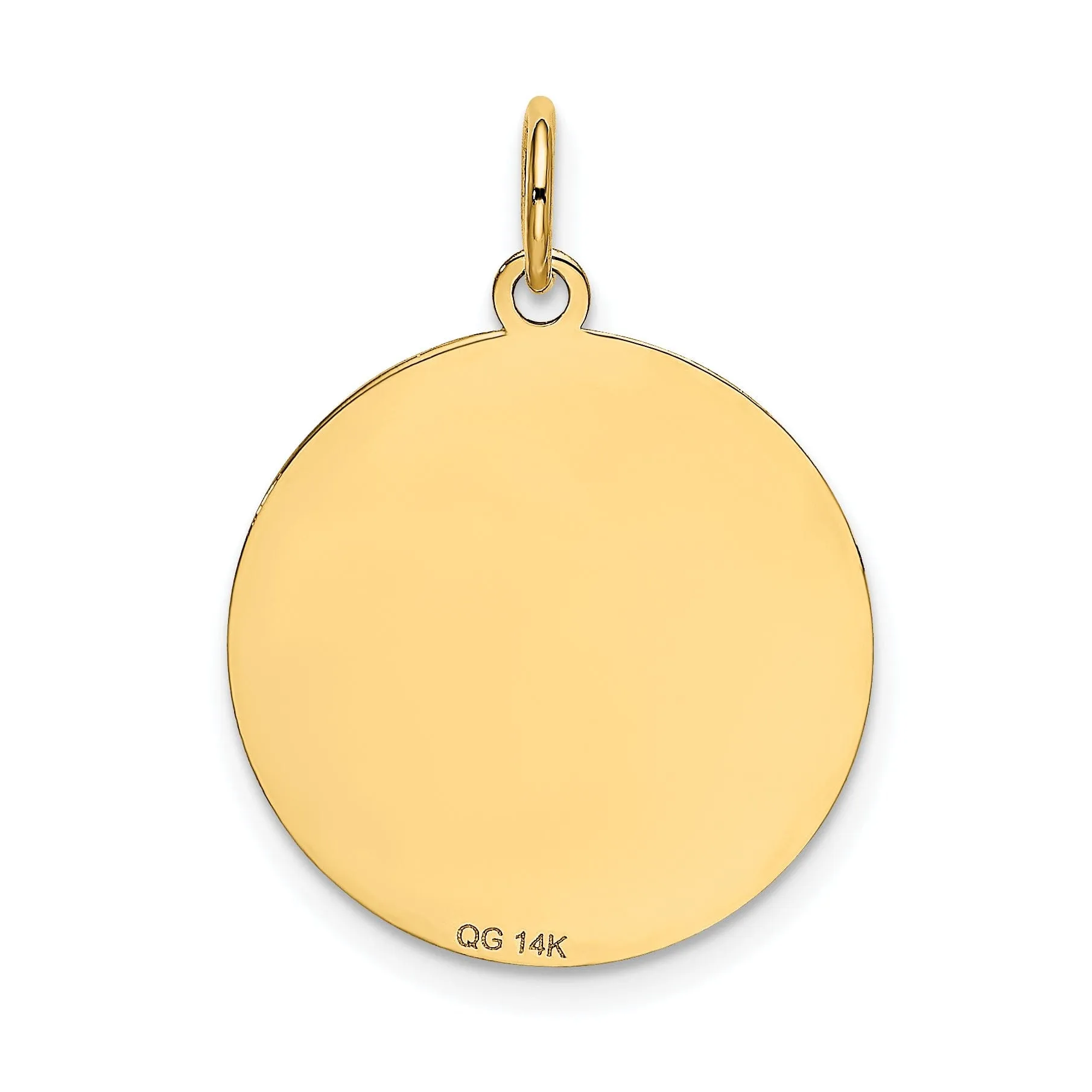 14k Yellow Gold Polished Finish Flat Back Chihuahua Dog Engravable Disc Round Shape Charm Pendant