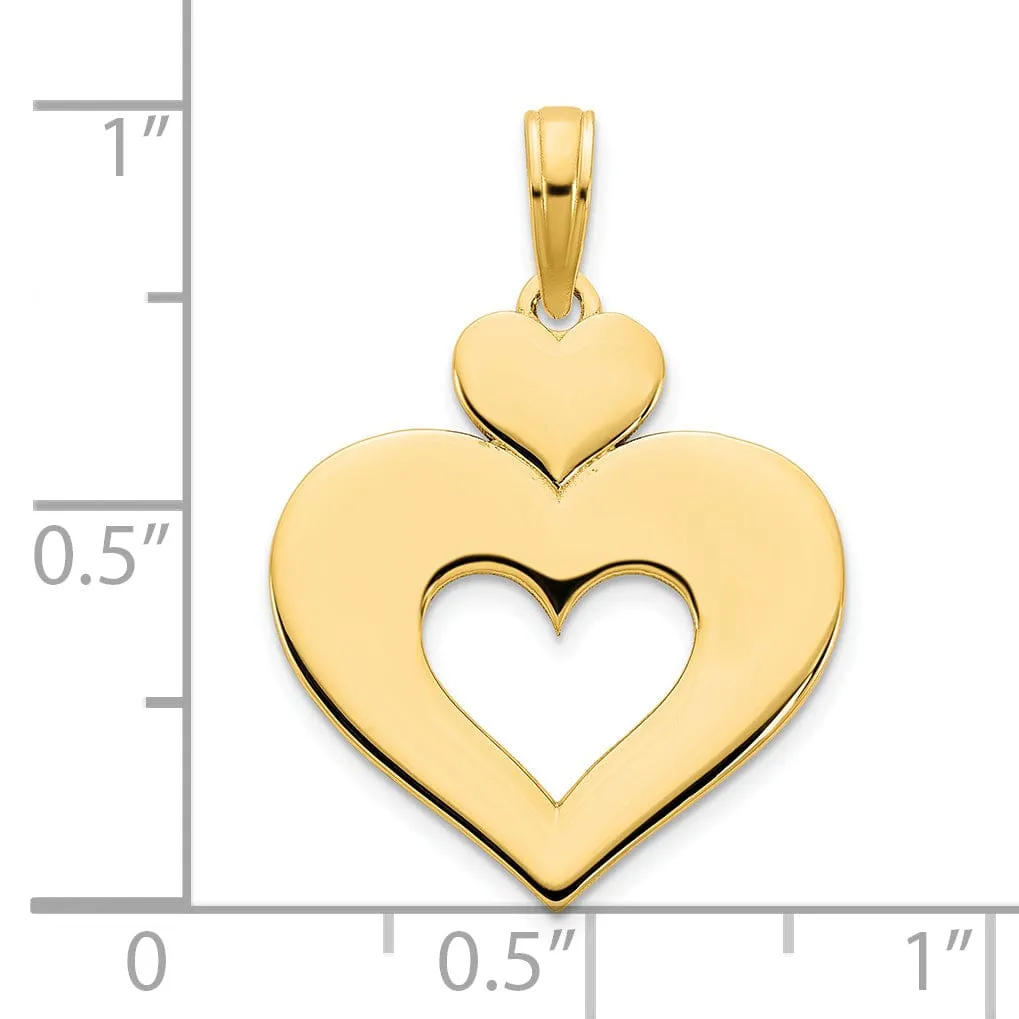 14k Yellow Gold Polished Finish Women's Cut Out Heart Shape Design Charm Pendant