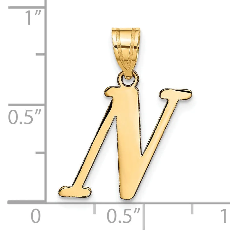 14k Yellow Gold Slanted Design Letter N Initial Charm Pendant