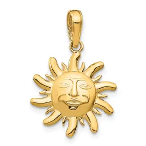 14k Yellow Gold Solid Polished Finish Concave Shape Small Size Sun Smiling Face Charm Pendant