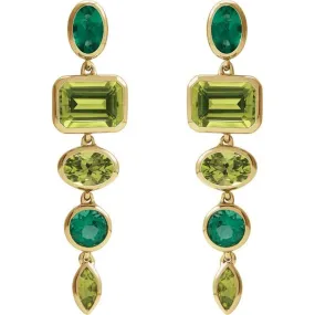 14K Yellow Natural Peridot & Lab-Grown Emerald Dangle Earrings