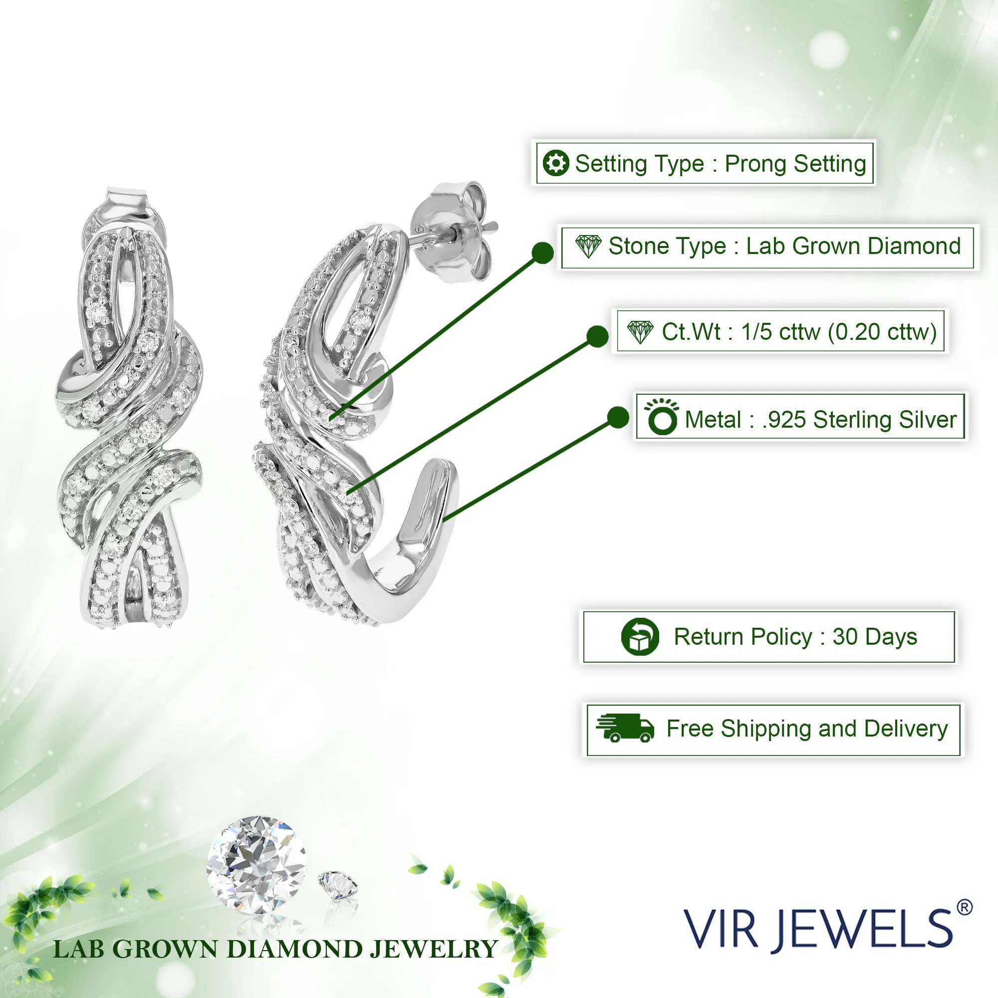 1/5 cttw 22 Stones Round Lab Grown Diamond Dangle Earrings .925 Sterling Silver Prong Set 3/4 Inch