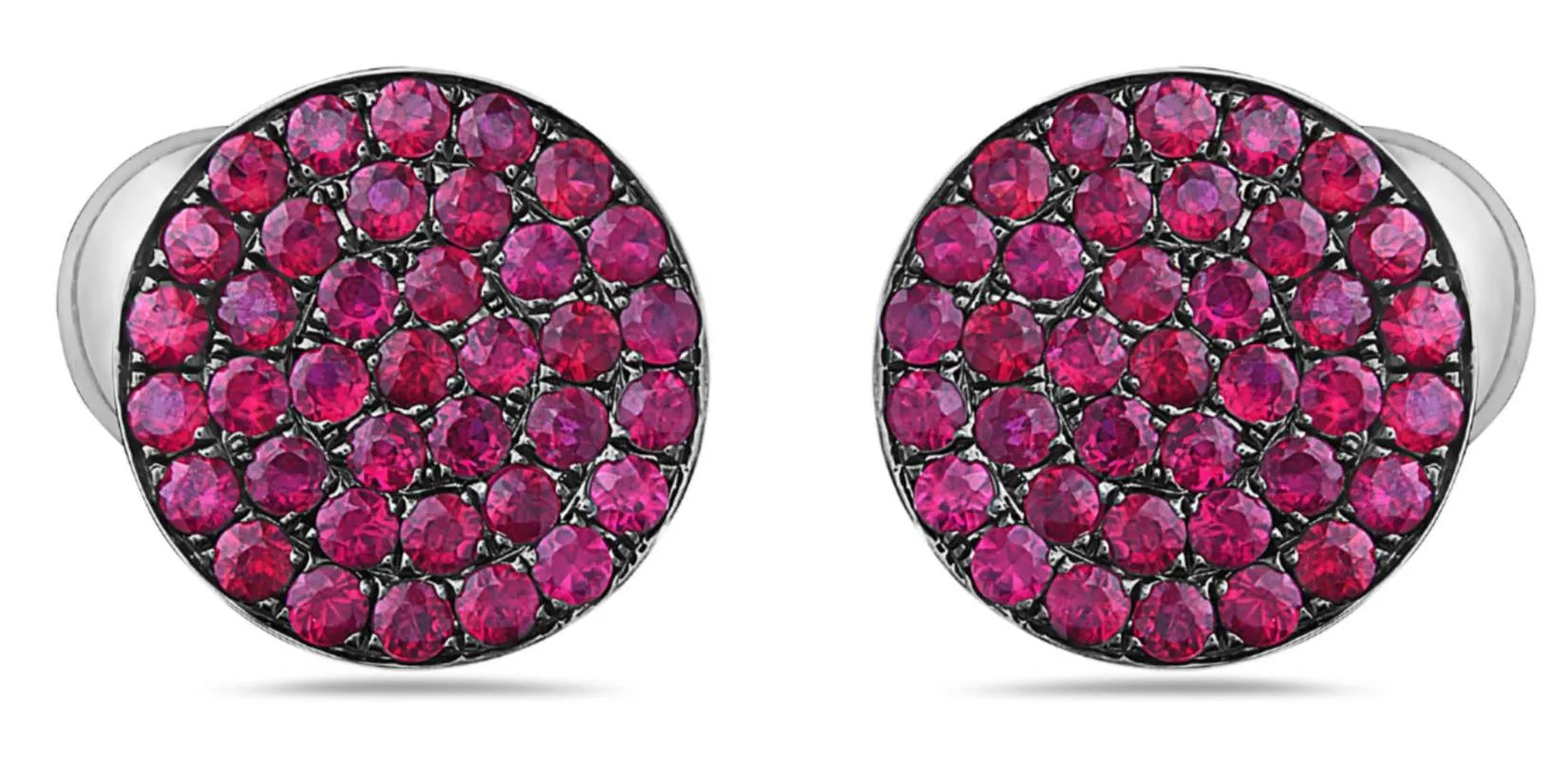 1.52CT AAA RUBY 18KT WHITE & BLACK GOLD 3D CLASSIC PAVE CIRCULAR STUD EARRINGS