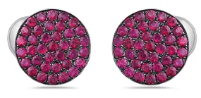 1.52CT AAA RUBY 18KT WHITE & BLACK GOLD 3D CLASSIC PAVE CIRCULAR STUD EARRINGS