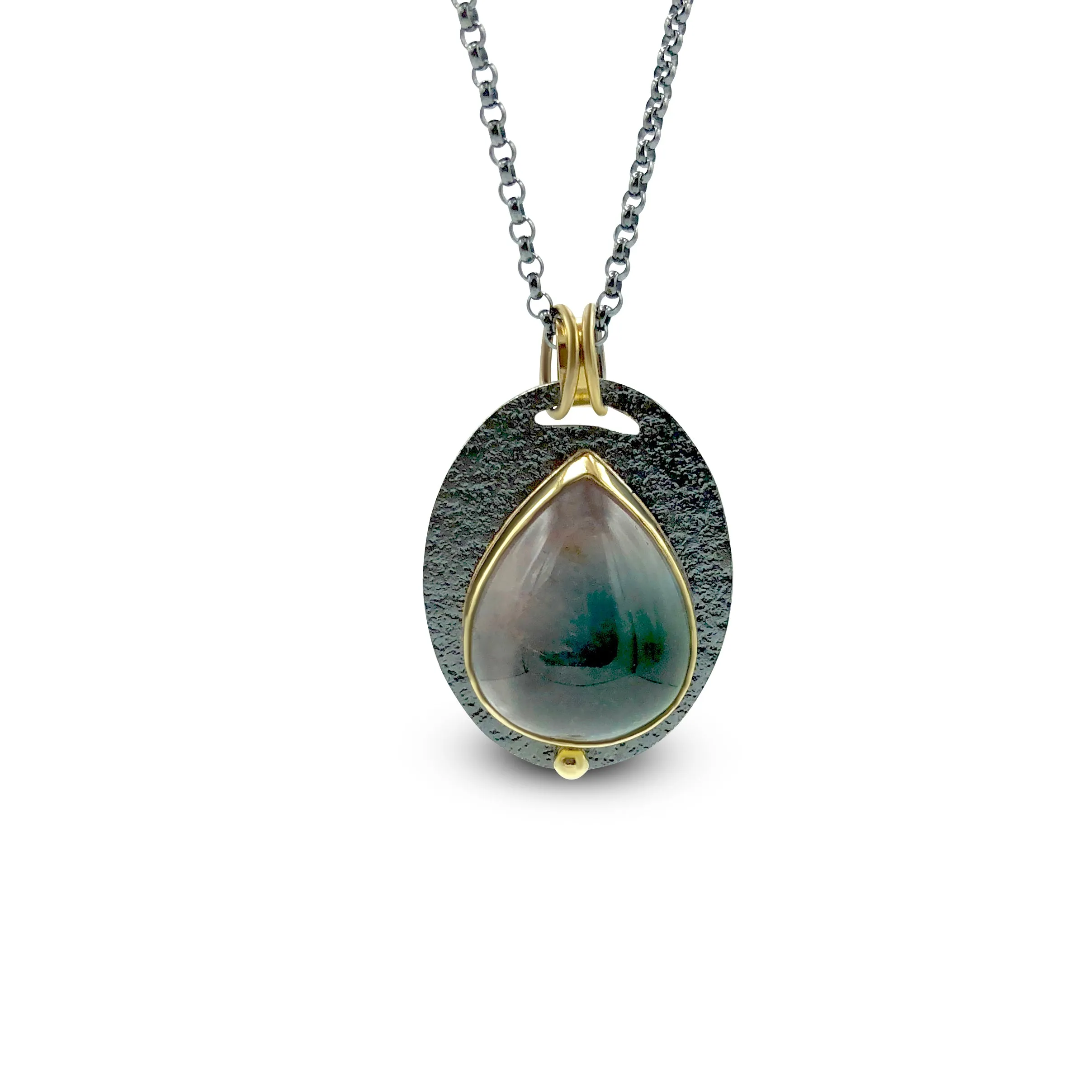 18k gold Brazilian Bicolor Blue and Pink Tourmaline Cabochon Necklace