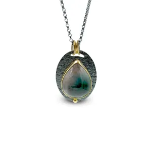 18k gold Brazilian Bicolor Blue and Pink Tourmaline Cabochon Necklace