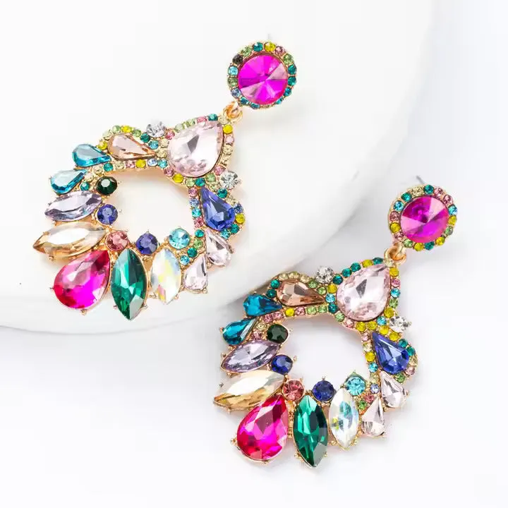 18K Gold-Filled Rhinestone Glass Dangle Earrings
