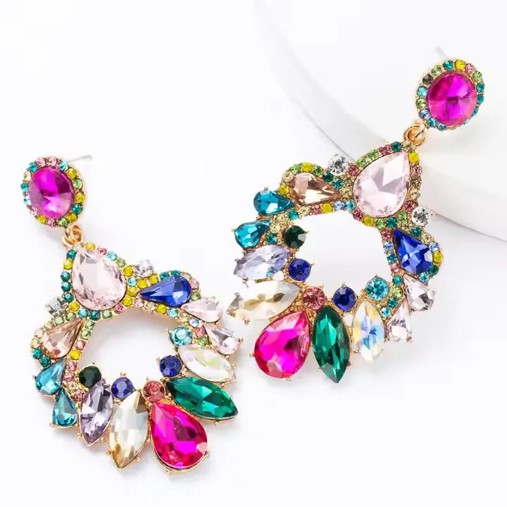 18K Gold-Filled Rhinestone Glass Dangle Earrings
