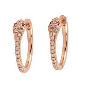18k Rose Gold Ruby Pave Diamond Serpent Huggie Earrings