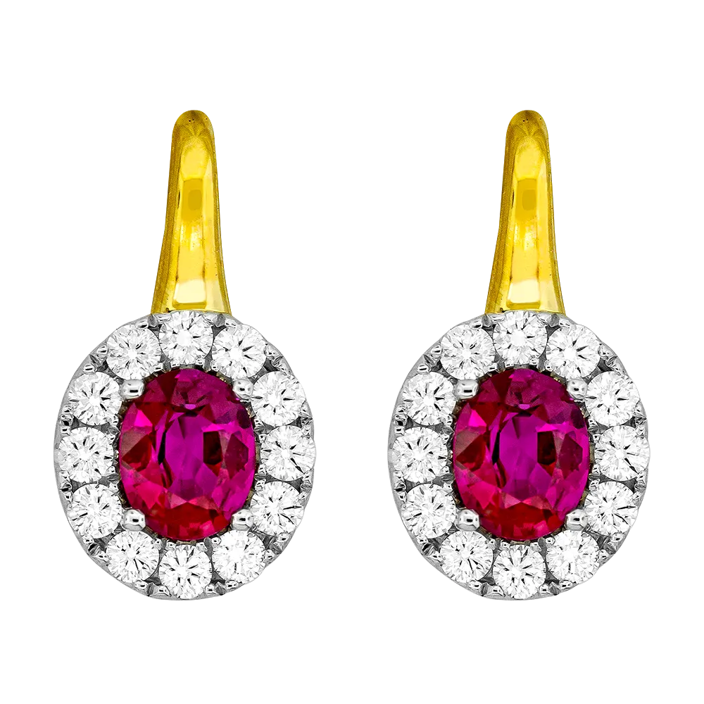 18K Yellow & White Ruby and Natural Diamond Drop Earrings