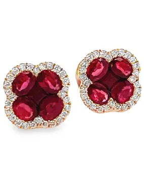 18K Yellow Gold Ruby and Diamond Quatrefoil Earrings