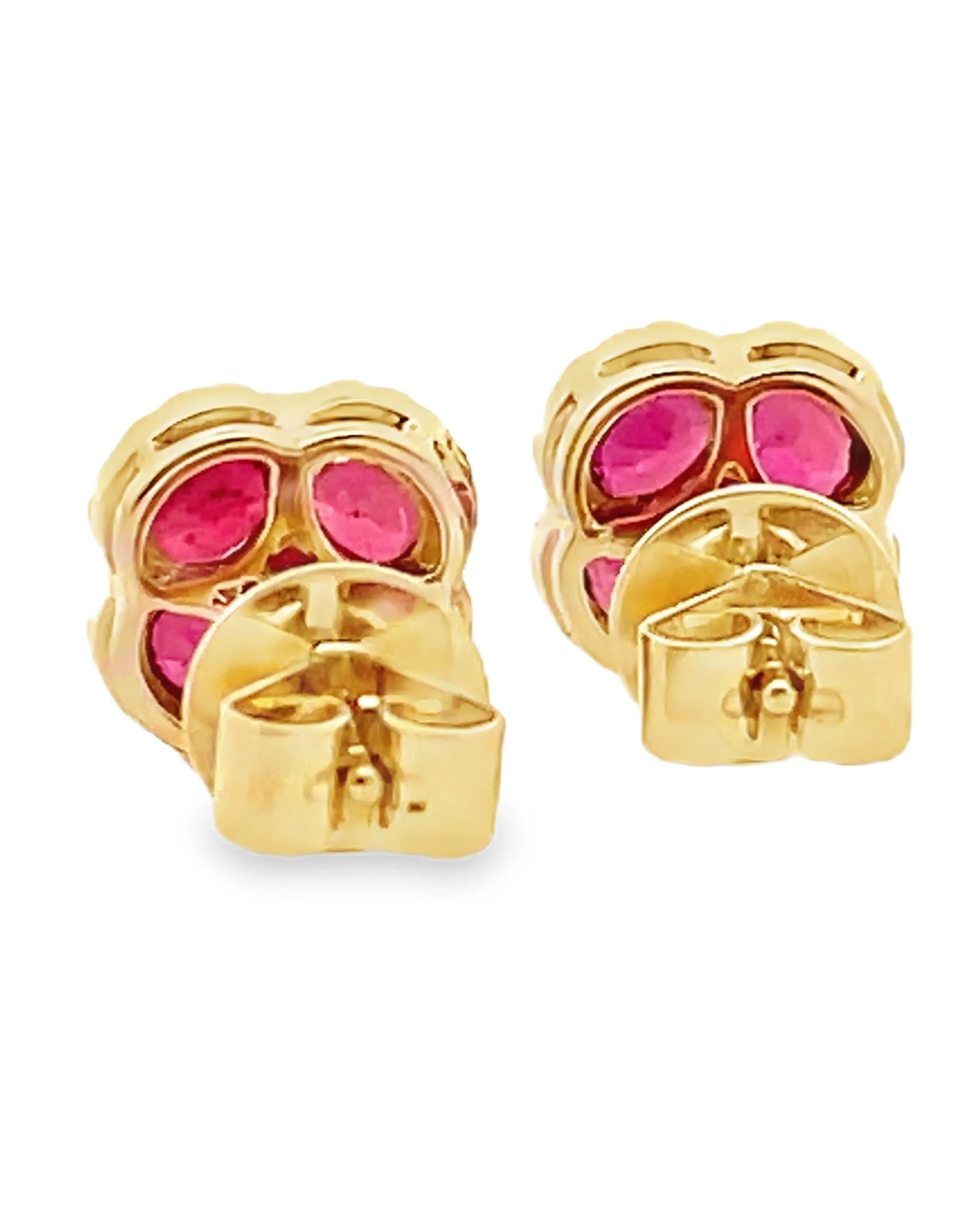 18K Yellow Gold Ruby and Diamond Quatrefoil Earrings