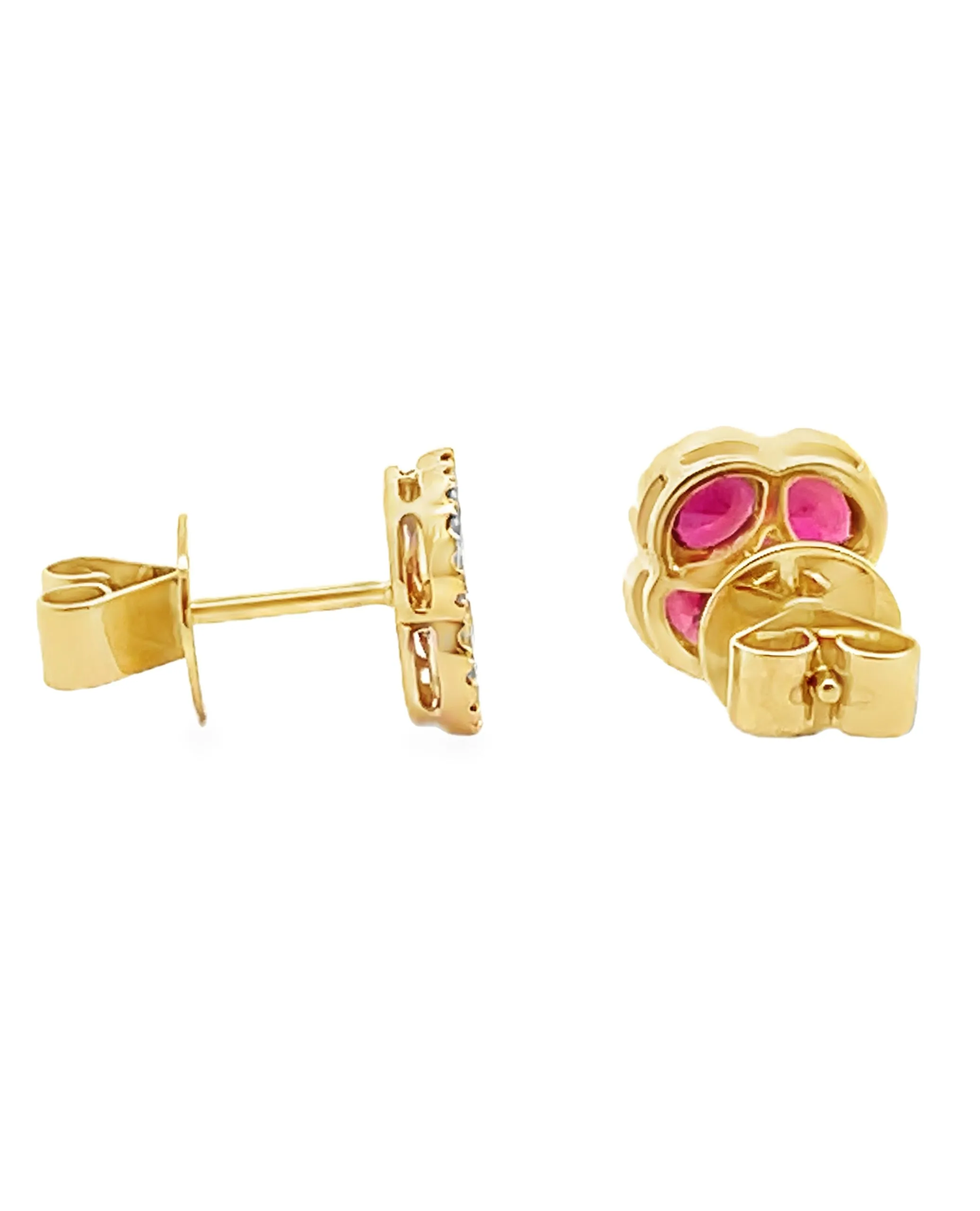 18K Yellow Gold Ruby and Diamond Quatrefoil Earrings