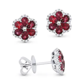 18" 1.32Ct Ruby Stud Earrings In 18K White Gold