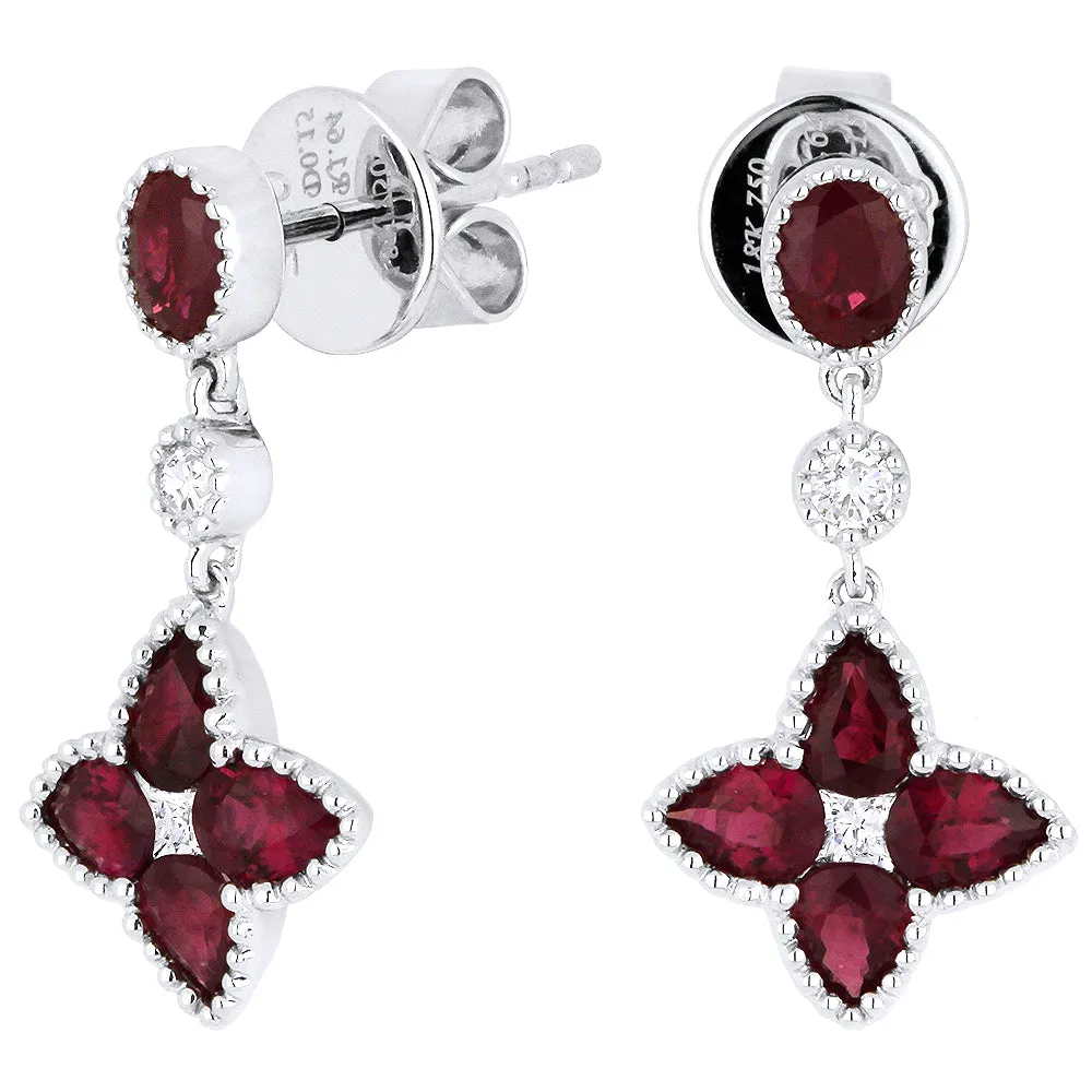 18" 1.74Ct Ruby Drop/dangle Earrings In 18K White Gold