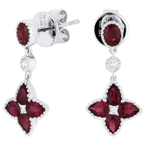 18" 1.74Ct Ruby Drop/dangle Earrings In 18K White Gold