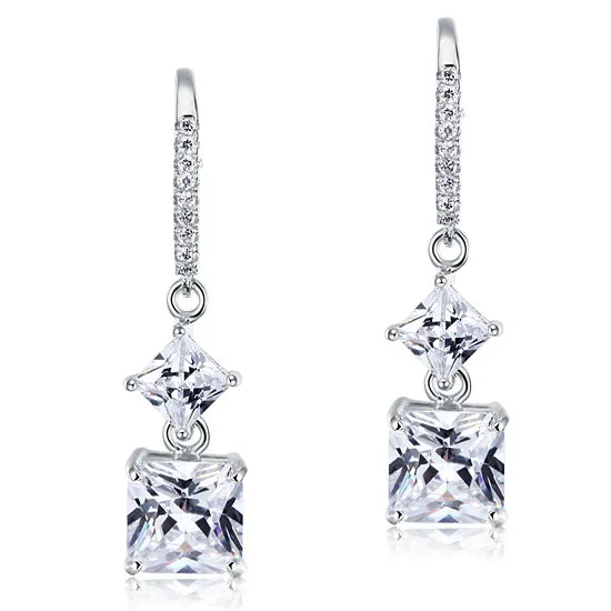 2 Carat Princess Cut Created Diamond Dangle Drop 925 Sterling Silver Earrings XFE8101