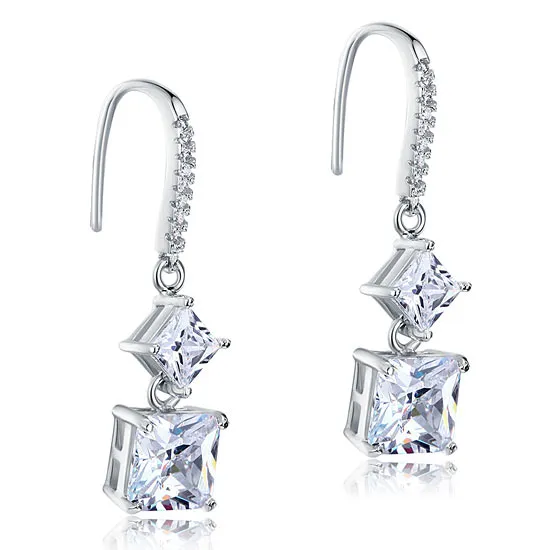 2 Carat Princess Cut Created Diamond Dangle Drop 925 Sterling Silver Earrings XFE8101